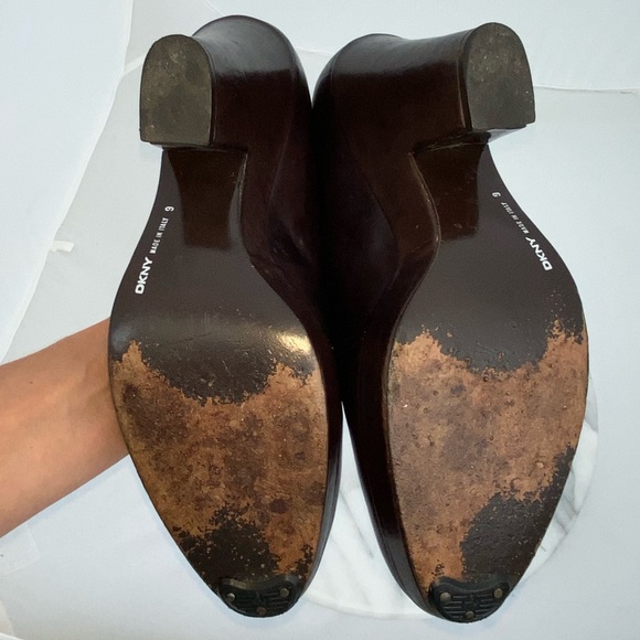 DKNY Brown Leather Platform Booties Italy size 9 Wedge Heel Victorian Steampunk - Picture 8 of 8